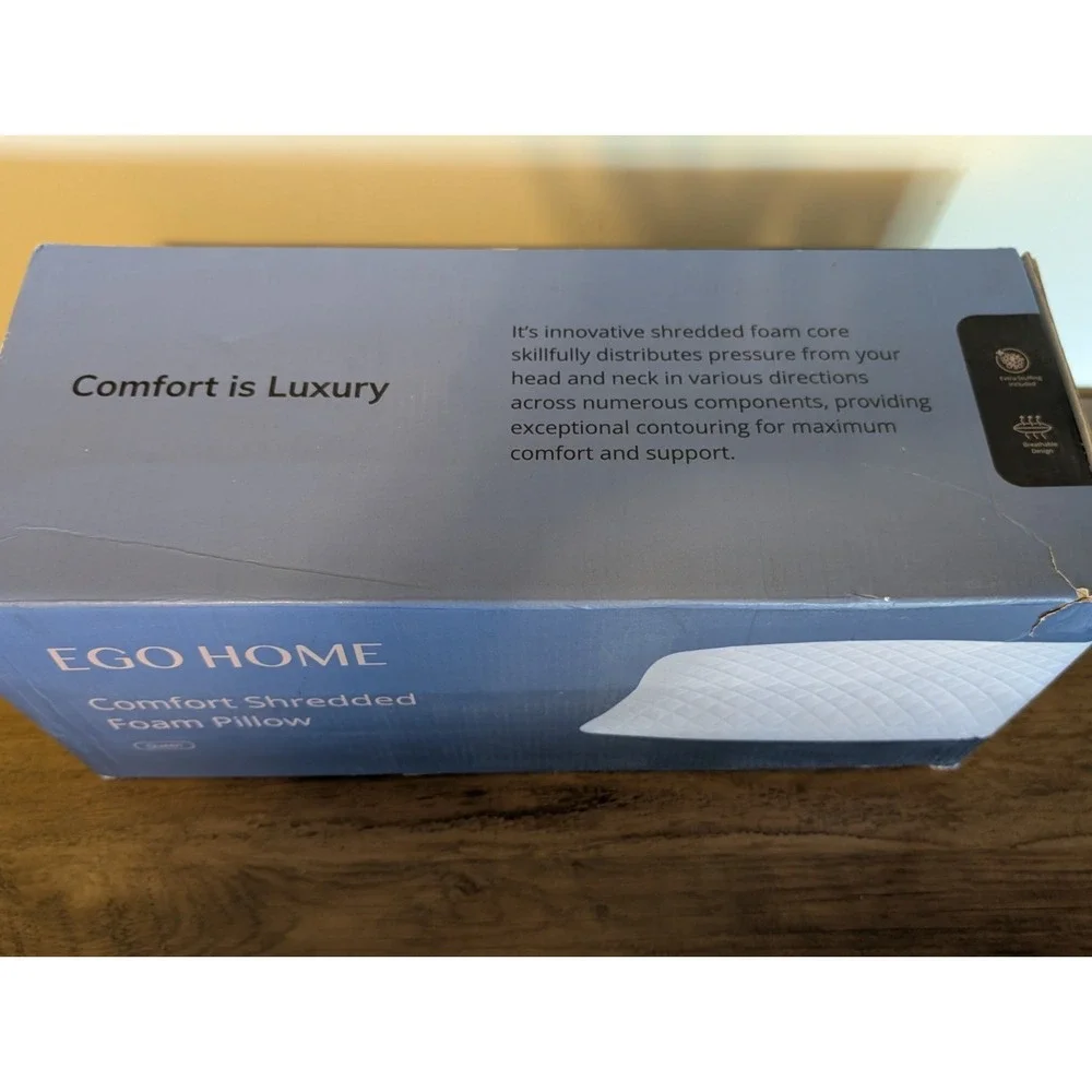 Ego Home Comfort Shredded Foam Pillow Queen Size - Brand New In Box